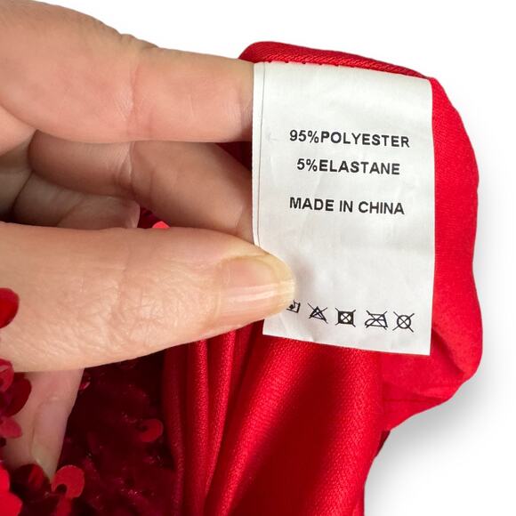 Faeriesty Red Sequin Velour Floor Length Mermaid One Shoulder Gown Women's M/L - Picture 13 of 13